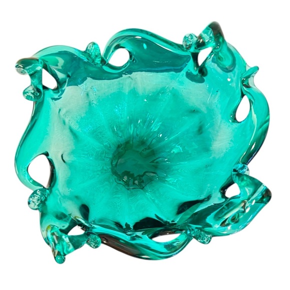 Large Murano Handblown Teal Crystal Bowl - Picture 10 of 11